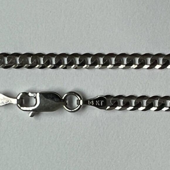 14k Solid White Gold Curb Concave Cuban Chain Necklace | 3.5 mm | Real Gold 22" - Picture 6 of 7